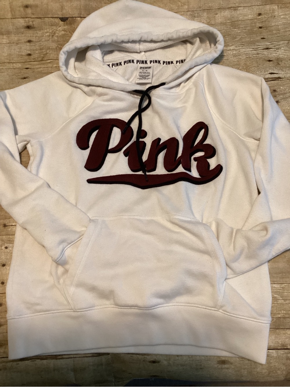 PINK Victoria's Secret Off-White Hoodie with Maroon Script